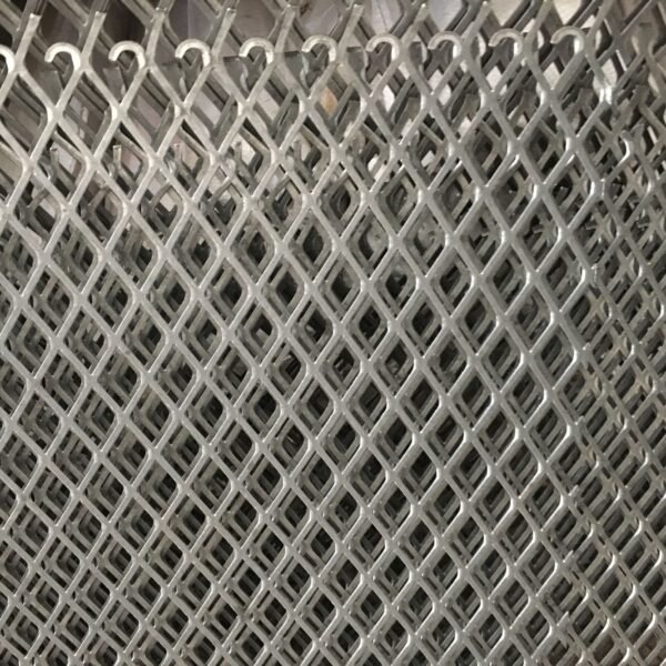 Lightweight expanded metal sheet with diamond pattern combining strength and airflow for fencing and grating